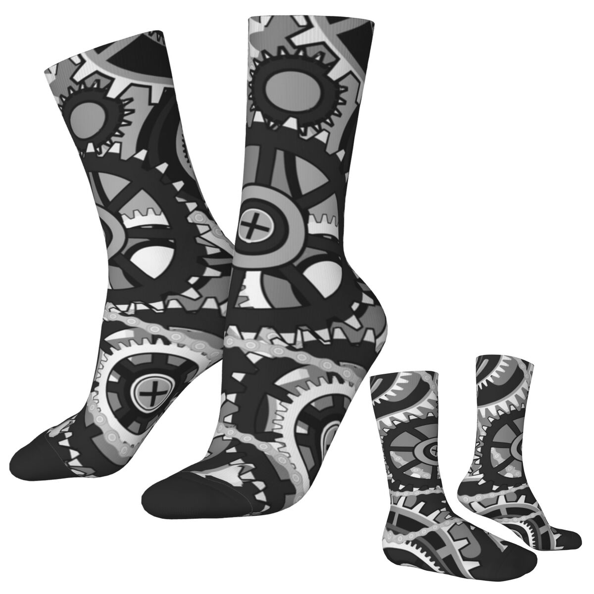 Running Gear Gifts For Women - Skarpety z nadrukiem: zębatki, vintage, koła,